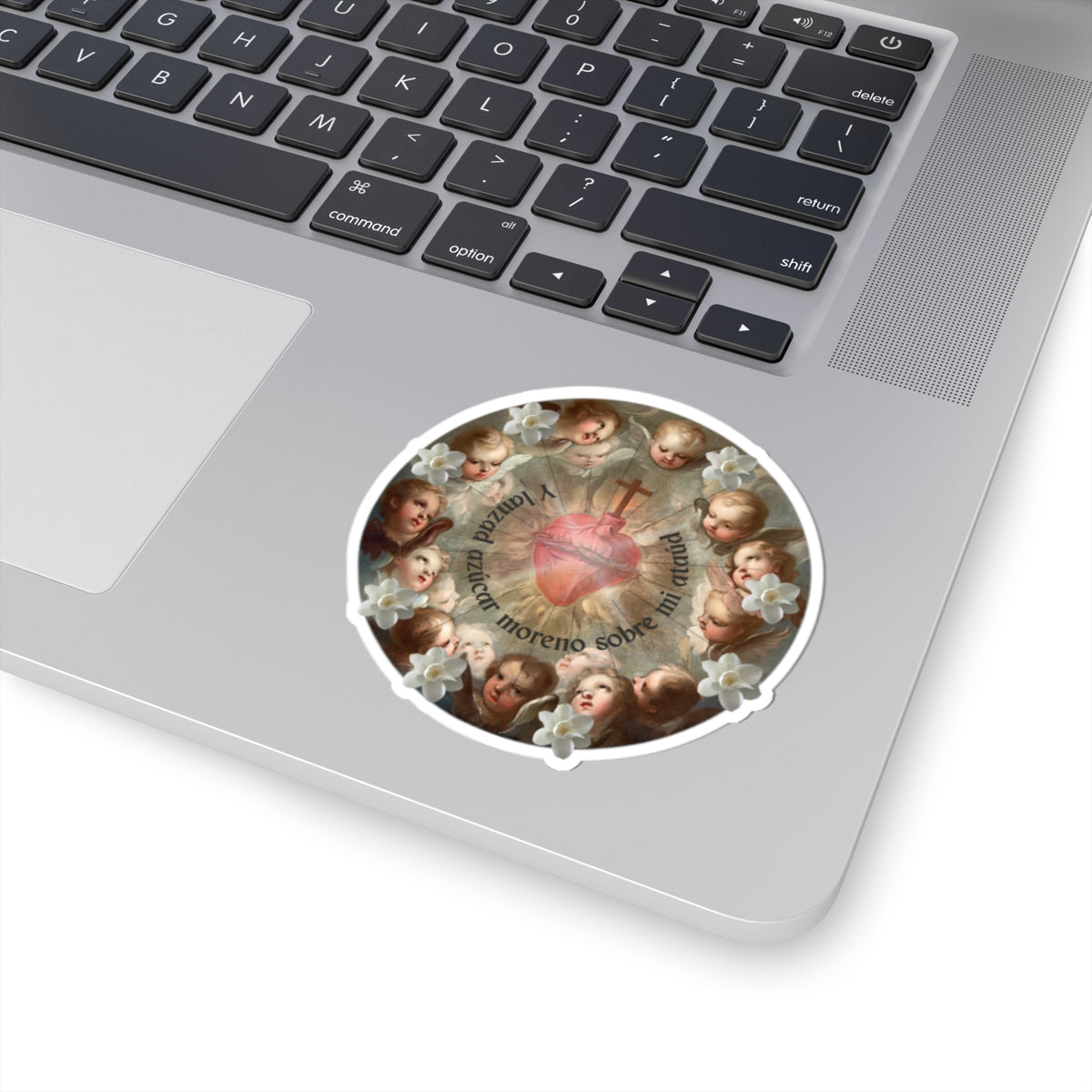 Sacred Heart Angel Sticker — “Azúcar Moreno Sobre Mi Ataúd” Kiss-Cut Sticker